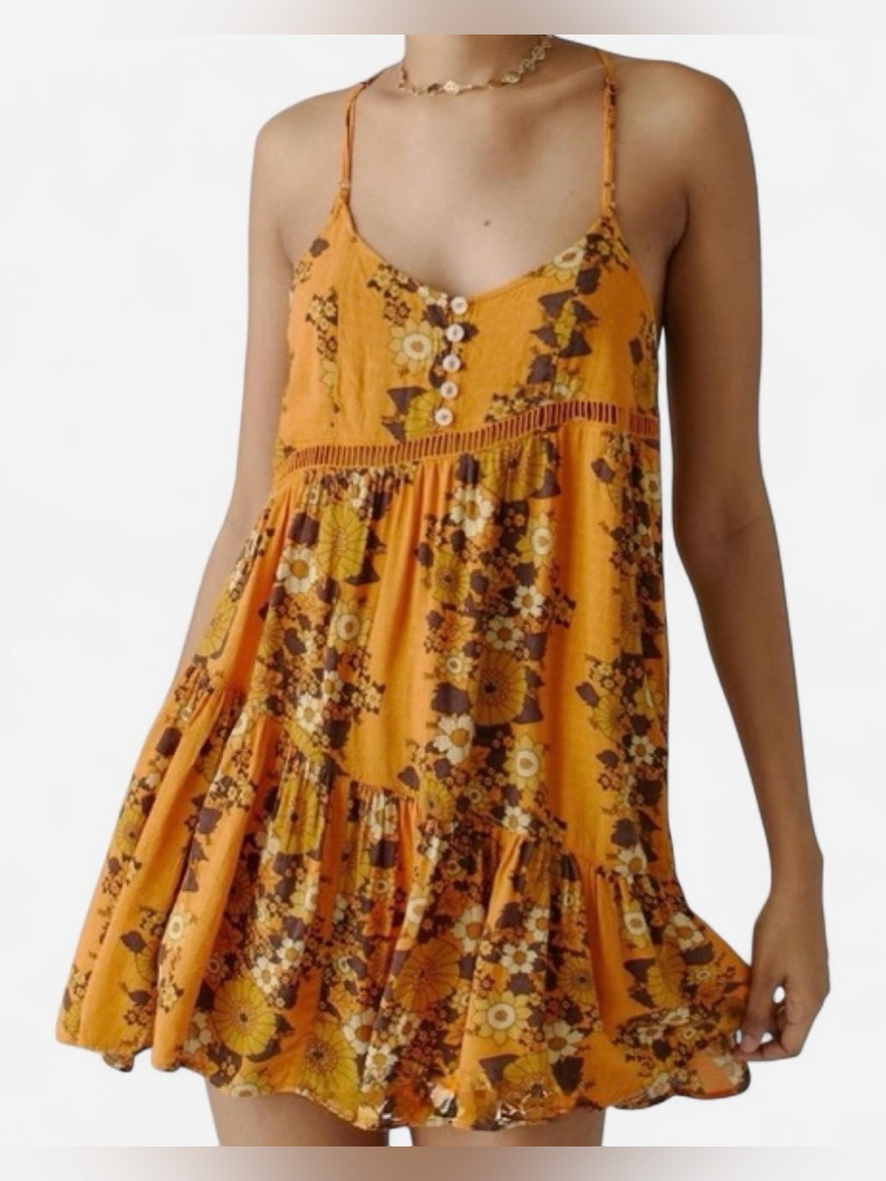 NWT Urban Outfitters Georgia Mustard Floral Mini Dress Size Small